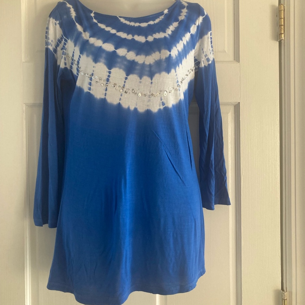 INC SZ Medium tie dye with embellished silver stones cobolt blue and white